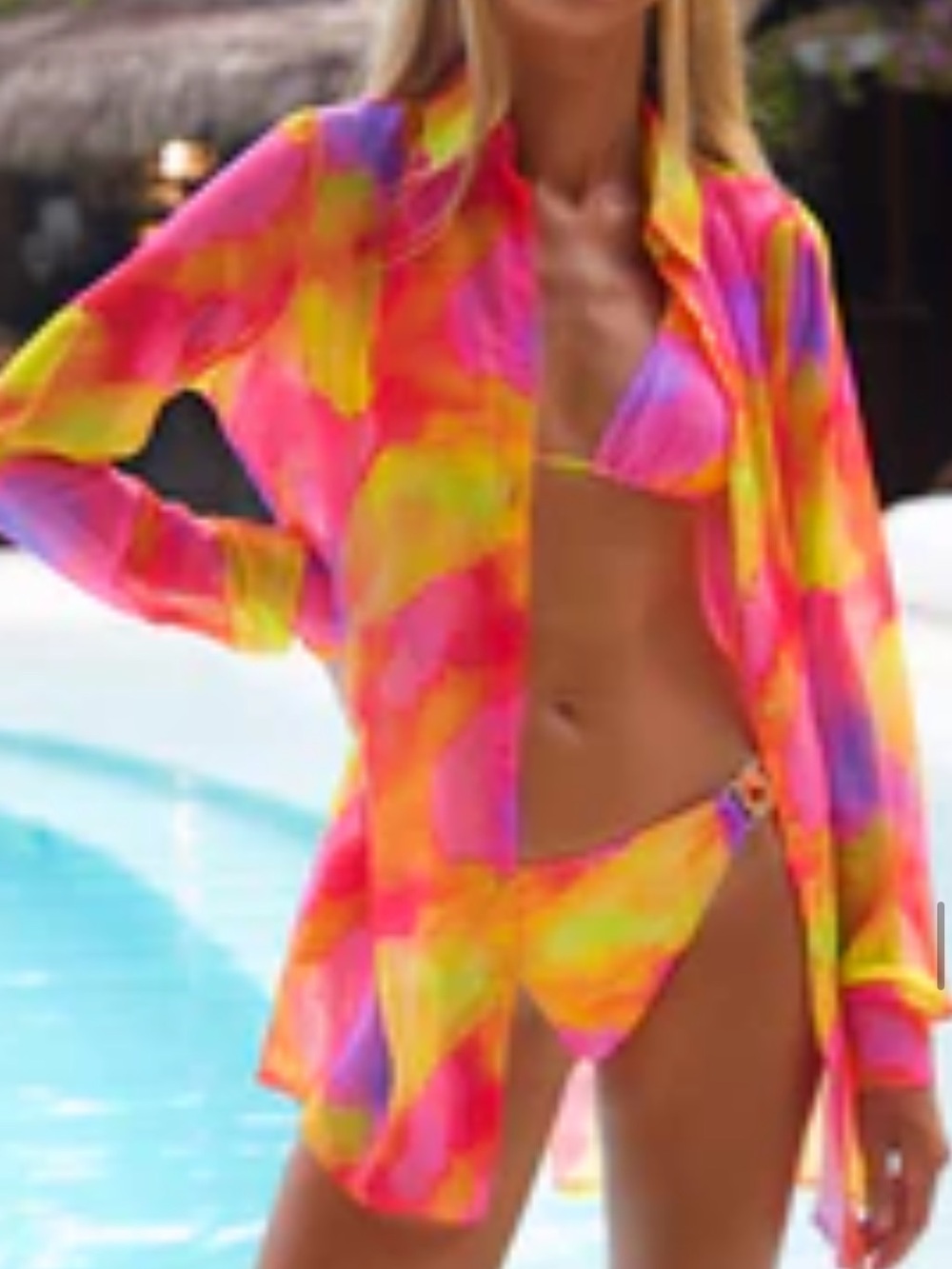 Moda Minx Watercolor Beach Cover-Up Shirt | Sheer Button Down | Size Medium